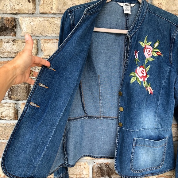 Ramsey Cotton Vintage Embroidered 3 Buttons Patch Pocket Blue Wash Jean Jacket L - Picture 6 of 9